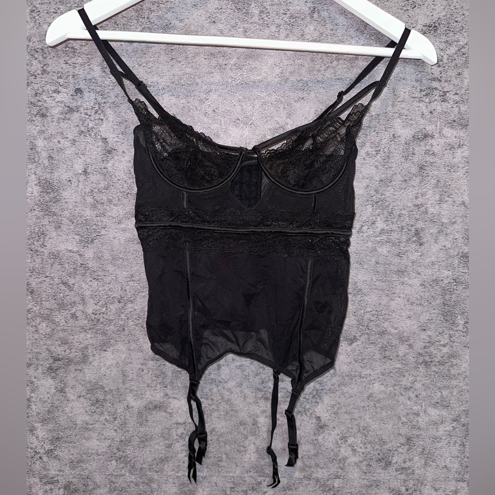 Intimissimi Black Lace Sheer Bustier Corset with Garters - 34B, Size XS-S